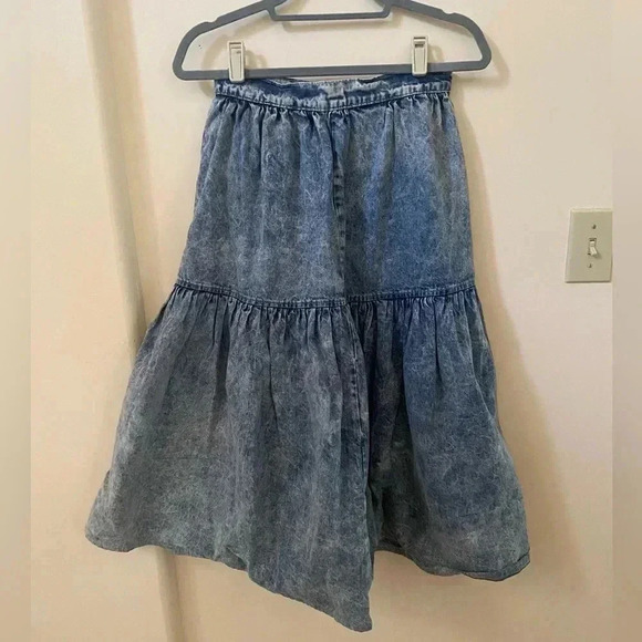 VINTAGE CHIC SPORT WASHED JEAN BUTTOM UP TIERED LONG COWGIRL SKIRT SIZE 7 - Picture 2 of 5